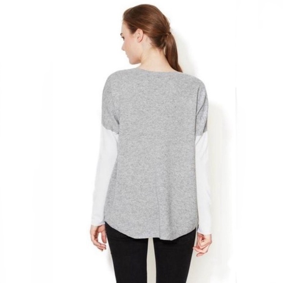 Vince Color Block Wool Cashmere Bateau Sweater Small Oversized Boxy Grey Cream - Picture 5 of 14